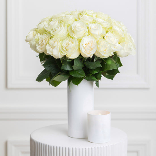 Luxury Dozen White Roses in a vase