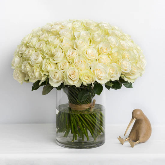 White beautiful roses in a vase